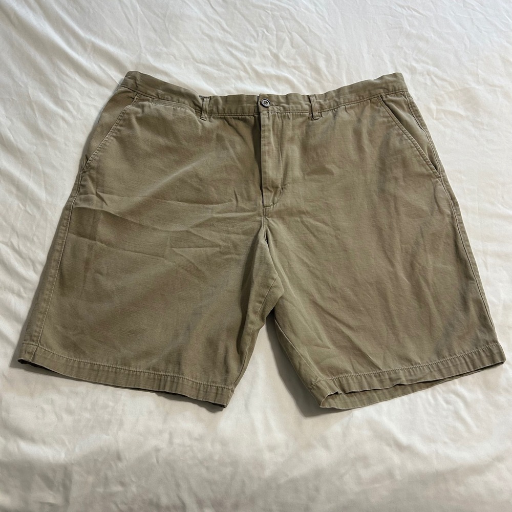 Merona Mens Khaki Chino Shorts Size 42 Tan 100% Cotton Flat Front Casual Classic